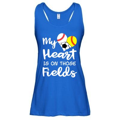 My Heart Is On Those Fields Baseball Softball Soccer Mom Gift Ladies Essential Flowy Tank