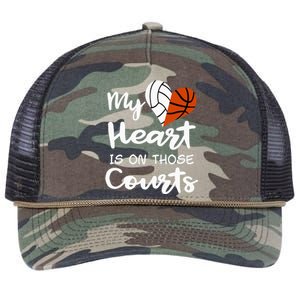 My Heart Is On Those Courts Volleyball Basketball Player Mom Retro Rope Trucker Hat Cap