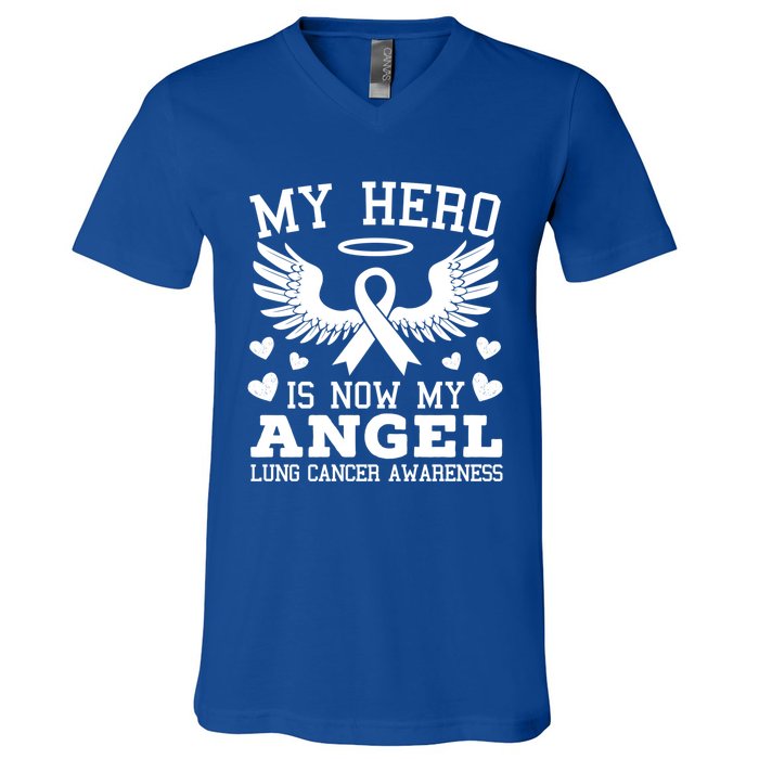 My Hero Is Now My Angel Lung Cancer Awareness Supporter Gift V-Neck T-Shirt