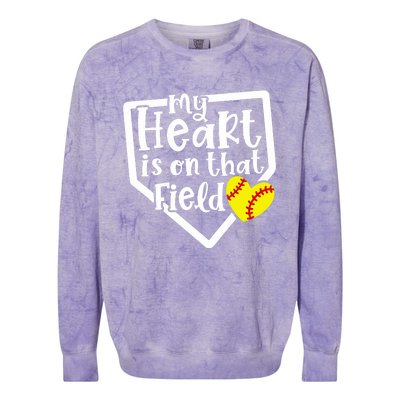 My Heart Is On That Field Softball Mom Cute Funny Colorblast Crewneck Sweatshirt