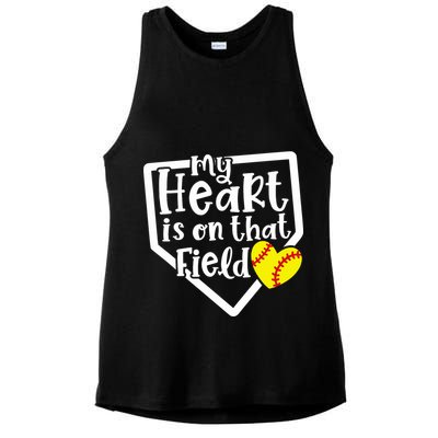 My Heart Is On That Field Softball Mom Cute Funny Ladies PosiCharge Tri-Blend Wicking Tank