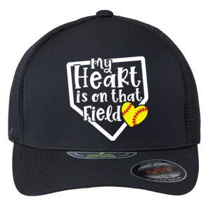 My Heart Is On That Field Softball Mom Cute Funny Flexfit Unipanel Trucker Cap