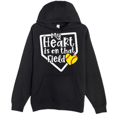 My Heart Is On That Field Softball Mom Cute Funny Premium Pullover Hoodie
