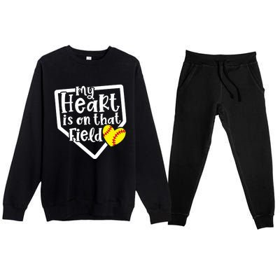 My Heart Is On That Field Softball Mom Cute Funny Premium Crewneck Sweatsuit Set