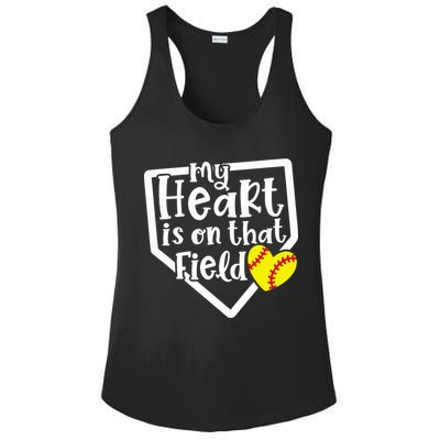 My Heart Is On That Field Softball Mom Cute Funny Ladies PosiCharge Competitor Racerback Tank