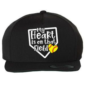 My Heart Is On That Field Softball Mom Cute Funny Wool Snapback Cap