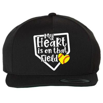 My Heart Is On That Field Softball Mom Cute Funny Wool Snapback Cap
