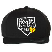 My Heart Is On That Field Softball Mom Cute Funny Wool Snapback Cap