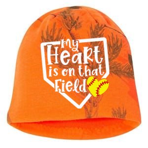 My Heart Is On That Field Softball Mom Cute Funny Kati - Camo Knit Beanie