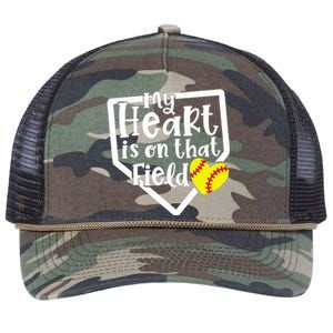 My Heart Is On That Field Softball Mom Cute Funny Retro Rope Trucker Hat Cap