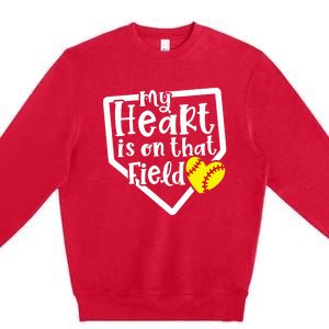 My Heart Is On That Field Softball Mom Cute Funny Premium Crewneck Sweatshirt