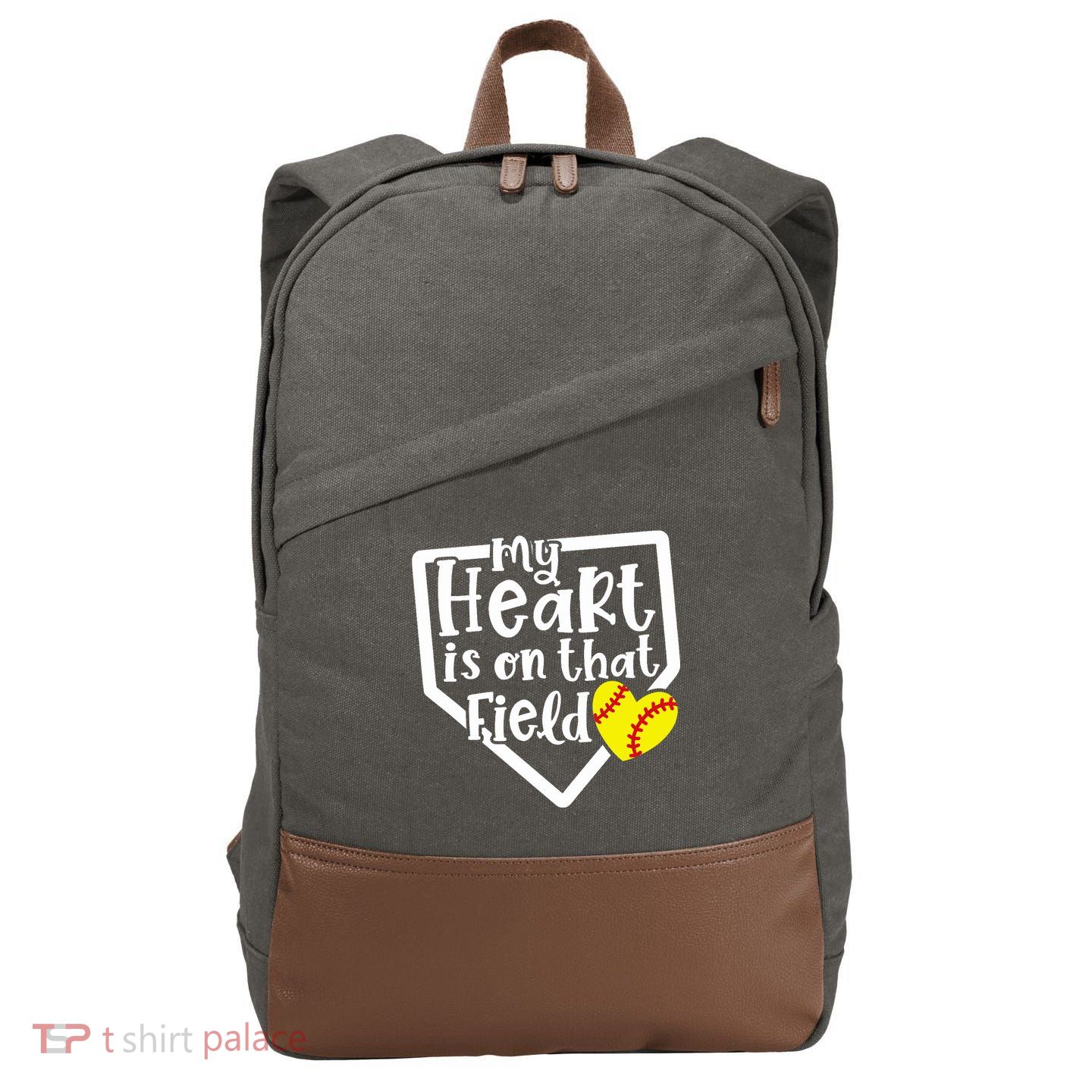 My Heart Is On That Field Softball Mom Cute Funny Cotton Canvas Backpack
