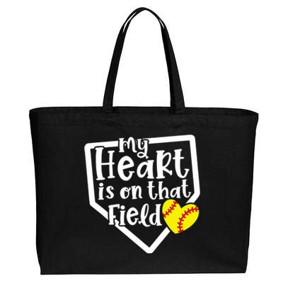 My Heart Is On That Field Softball Mom Cute Funny Cotton Canvas Jumbo Tote