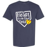 My Heart Is On That Field Softball Mom Cute Funny Garment-Dyed Heavyweight T-Shirt