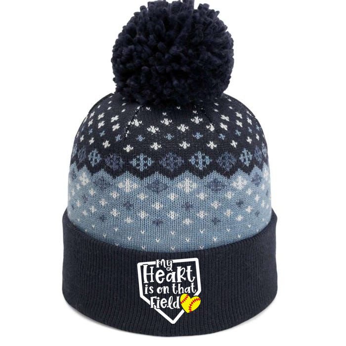 My Heart Is On That Field Softball Mom Cute Funny The Baniff Cuffed Pom Beanie