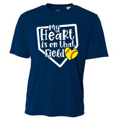 My Heart Is On That Field Softball Mom Cute Funny Cooling Performance Crew T-Shirt