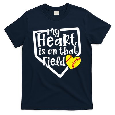 My Heart Is On That Field Softball Mom Cute Funny T-Shirt