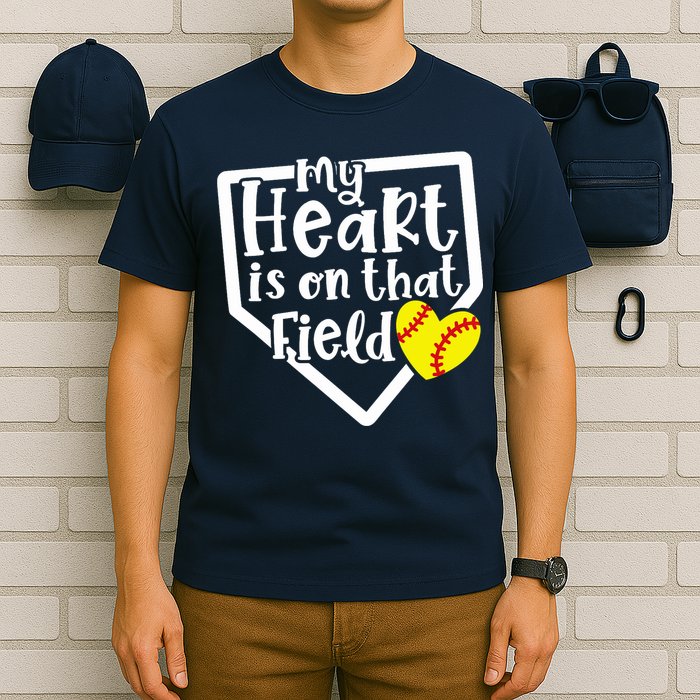 My Heart Is On That Field Softball Mom Cute Funny T-Shirt