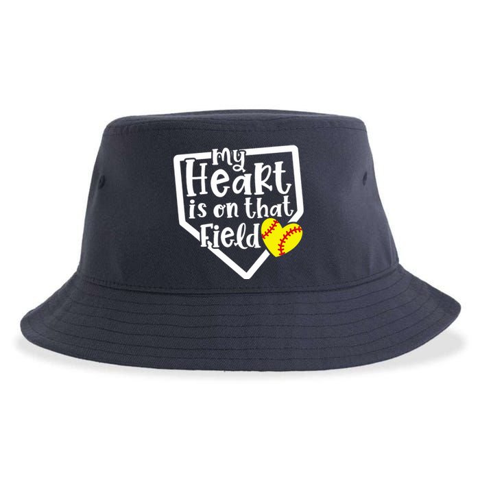 My Heart Is On That Field Softball Mom Cute Funny Sustainable Bucket Hat