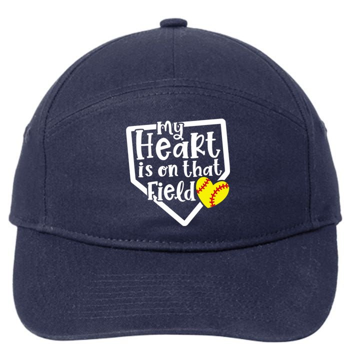 My Heart Is On That Field Softball Mom Cute Funny 7-Panel Snapback Hat