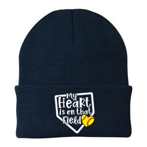 My Heart Is On That Field Softball Mom Cute Funny Knit Cap Winter Beanie