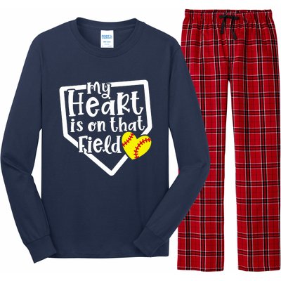 My Heart Is On That Field Softball Mom Cute Funny Long Sleeve Pajama Set