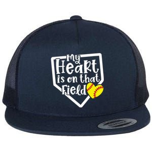 My Heart Is On That Field Softball Mom Cute Funny Flat Bill Trucker Hat