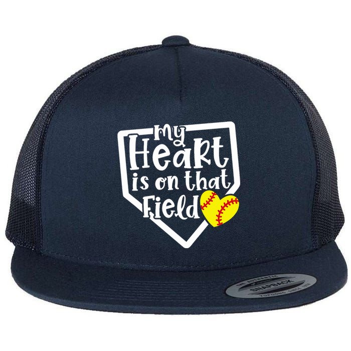 My Heart Is On That Field Softball Mom Cute Funny Flat Bill Trucker Hat