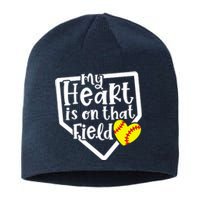 My Heart Is On That Field Softball Mom Cute Funny Sustainable Beanie