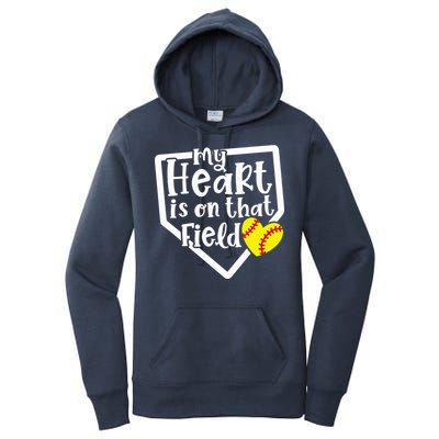 My Heart Is On That Field Softball Mom Cute Funny Women's Pullover Hoodie