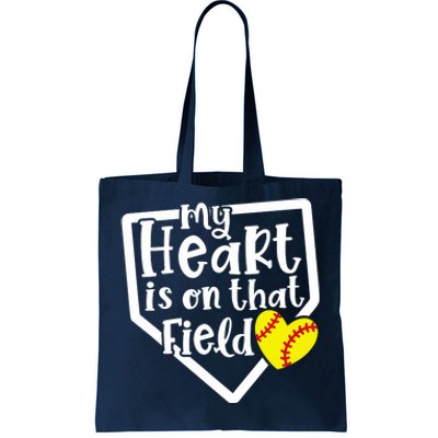 My Heart Is On That Field Softball Mom Cute Funny Tote Bag