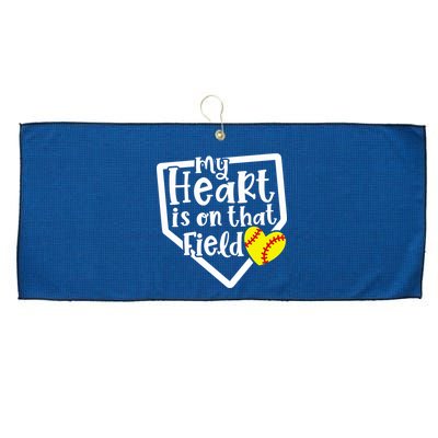 My Heart Is On That Field Softball Mom Cute Funny Large Microfiber Waffle Golf Towel