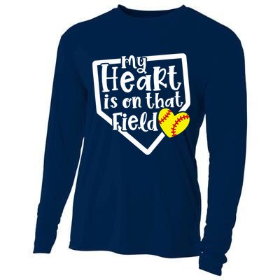 My Heart Is On That Field Softball Mom Cute Funny Cooling Performance Long Sleeve Crew