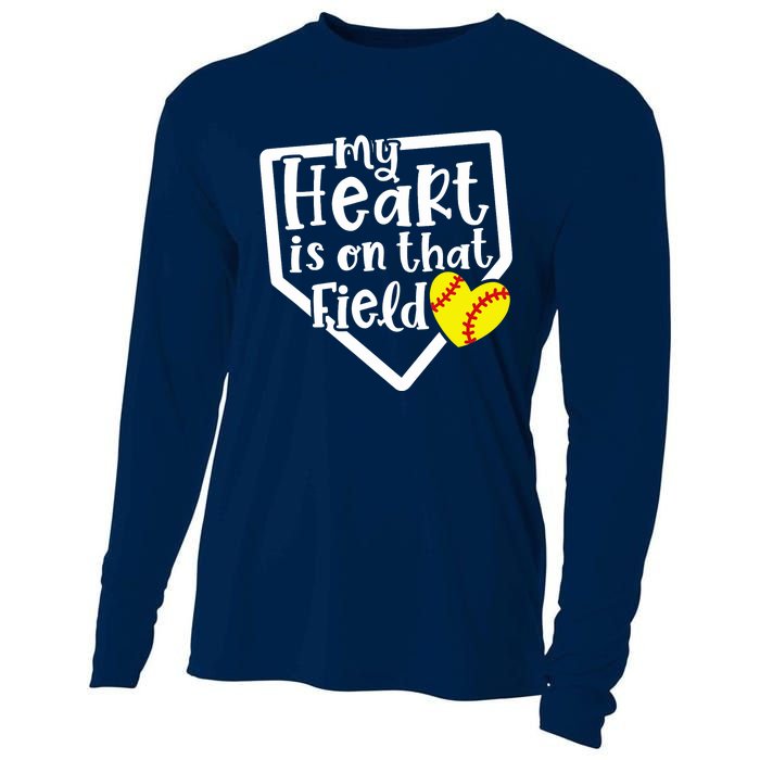 My Heart Is On That Field Softball Mom Cute Funny Cooling Performance Long Sleeve Crew