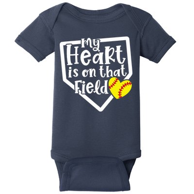 My Heart Is On That Field Softball Mom Cute Funny Baby Bodysuit
