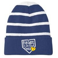 My Heart Is On That Field Softball Mom Cute Funny Striped Beanie with Solid Band