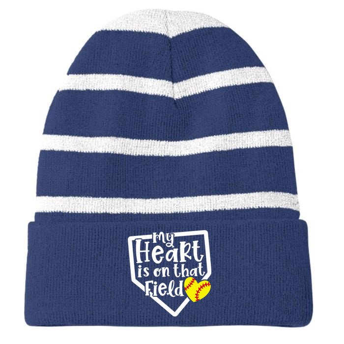 My Heart Is On That Field Softball Mom Cute Funny Striped Beanie with Solid Band