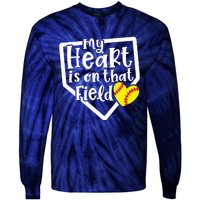 My Heart Is On That Field Softball Mom Cute Funny Tie-Dye Long Sleeve Shirt