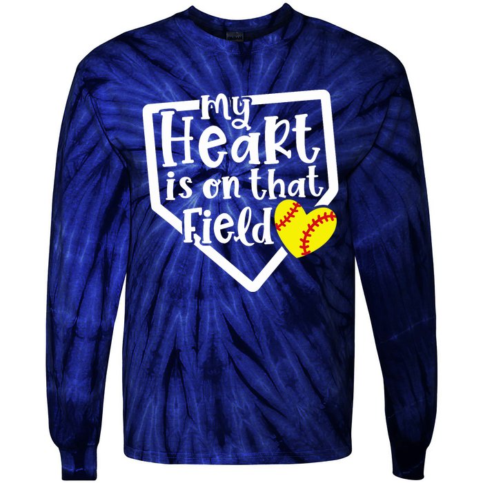 My Heart Is On That Field Softball Mom Cute Funny Tie-Dye Long Sleeve Shirt