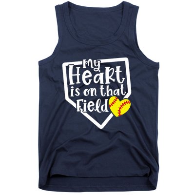 My Heart Is On That Field Softball Mom Cute Funny Tank Top