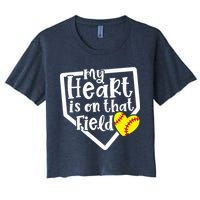 My Heart Is On That Field Softball Mom Cute Funny Crop Top