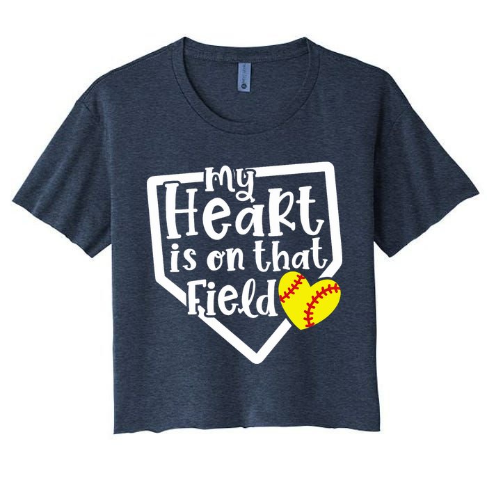 My Heart Is On That Field Softball Mom Cute Funny Crop Top