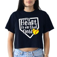 My Heart Is On That Field Softball Mom Cute Funny Crop Top