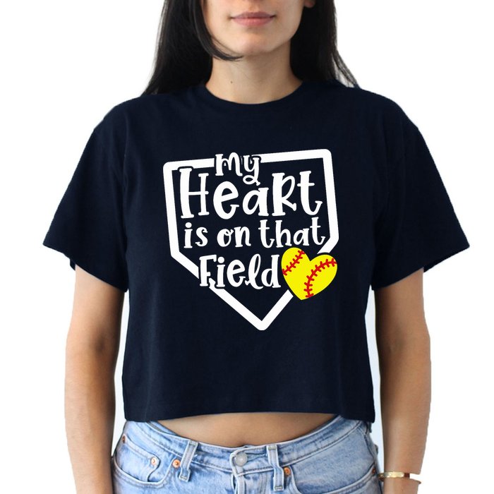 My Heart Is On That Field Softball Mom Cute Funny Crop Top