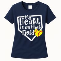 My Heart Is On That Field Softball Mom Cute Funny Womens T-Shirt