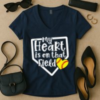 My Heart Is On That Field Softball Mom Cute Funny Women's V-Neck T-Shirt