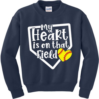 My Heart Is On That Field Softball Mom Cute Funny Kids Sweatshirt