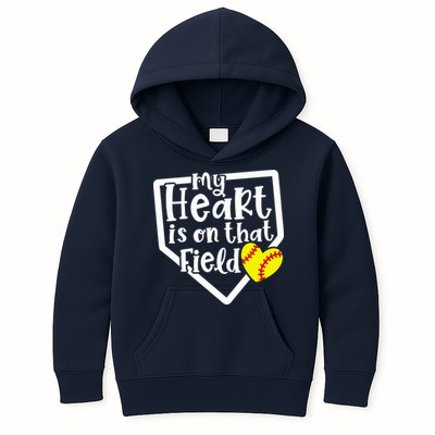 My Heart Is On That Field Softball Mom Cute Funny Kids Hoodie