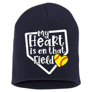 My Heart Is On That Field Softball Mom Cute Funny Short Acrylic Beanie