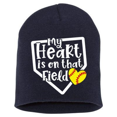 My Heart Is On That Field Softball Mom Cute Funny Short Acrylic Beanie